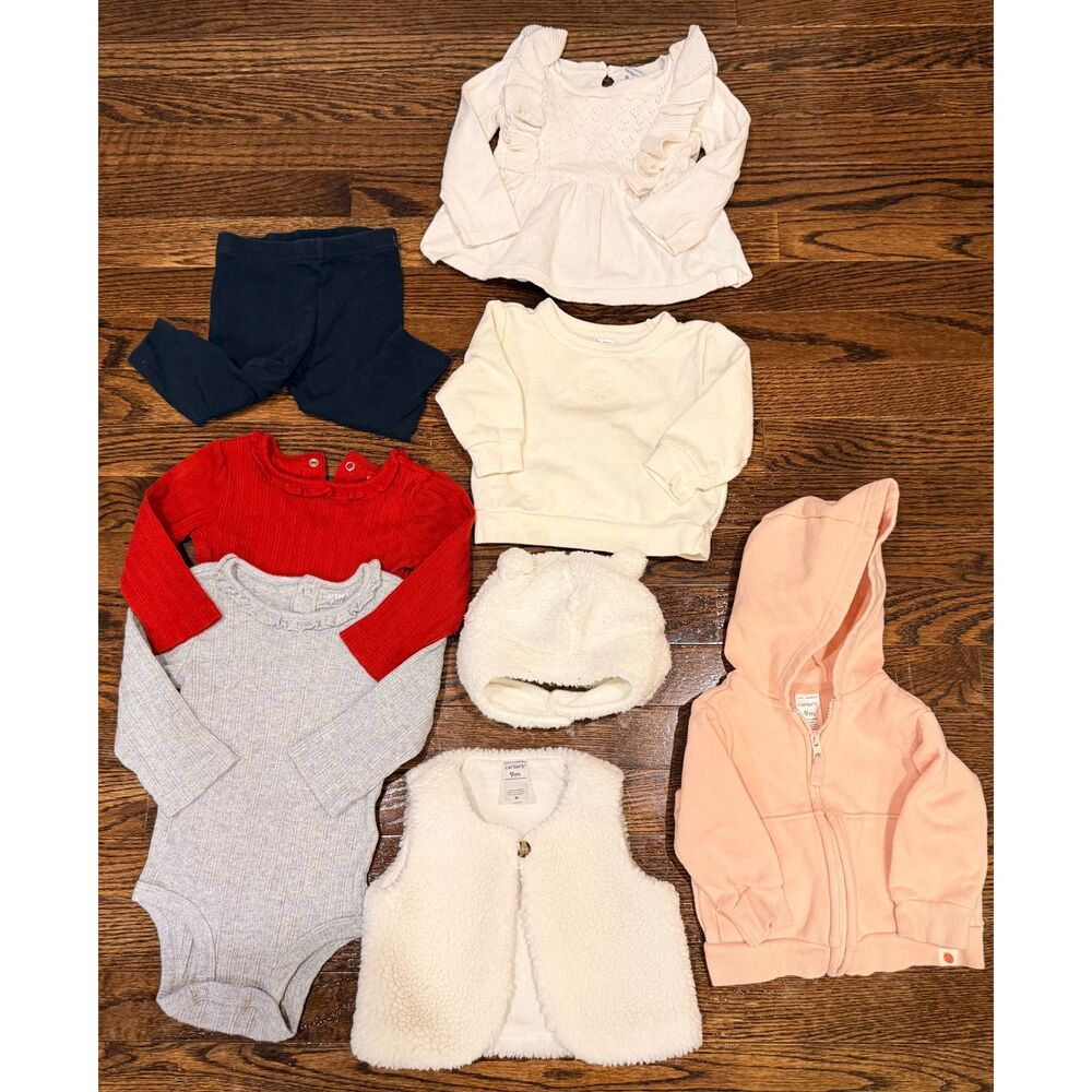 Baby Girl 9-12M Clothes Bundle Cozy Hoodie Vest Outfit Lot 8pc